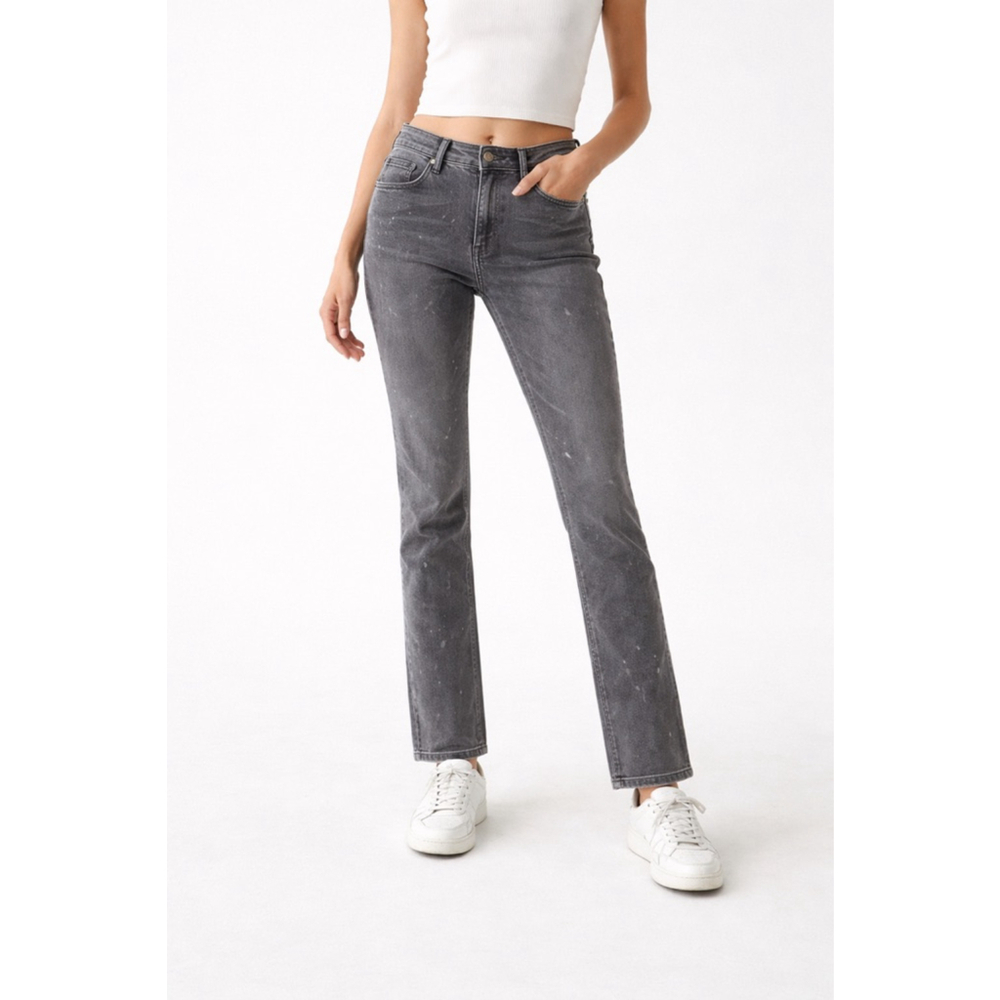Sandrine Rose Polka Grey Straight Leg Jeans NWT Size 26 Modern Grunge Minimalist